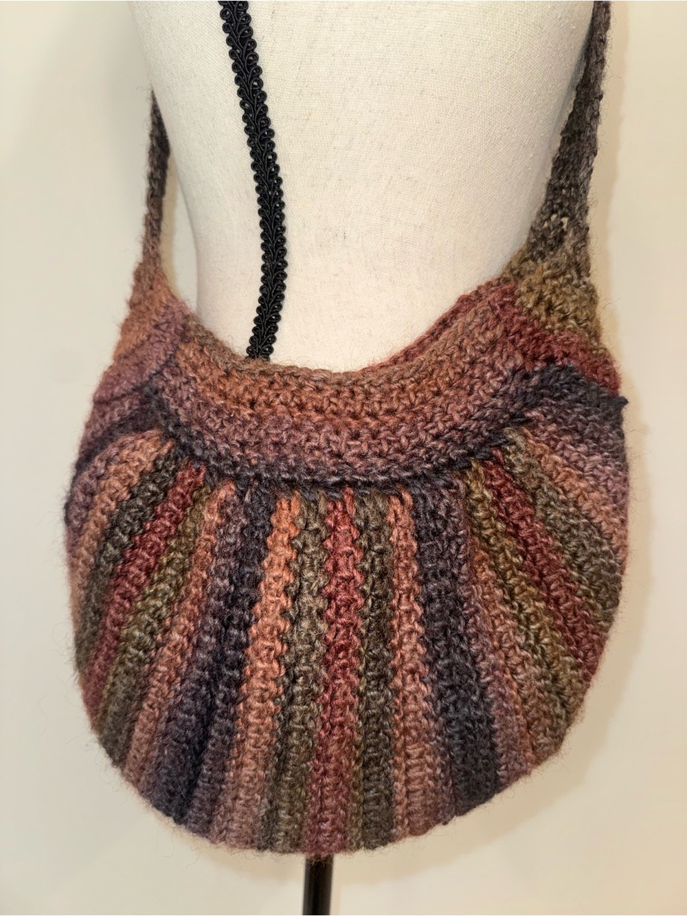 Handmade Crochet Hobo Shoulder Bag Multicolor Lined Boho Crossbody Purse